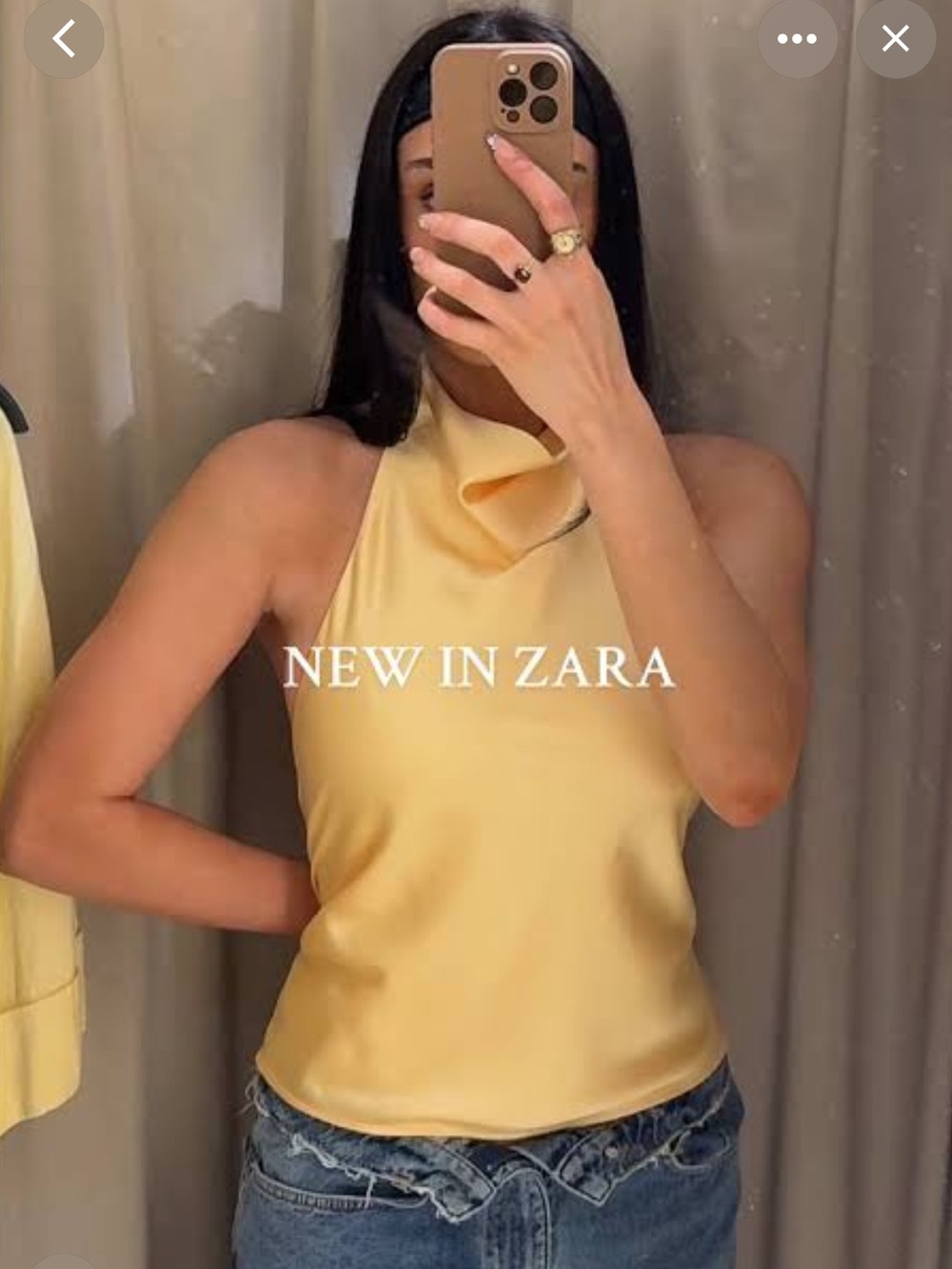 Zara Pale Yellow Sleeveless Draped Mock-Neck Camisole
